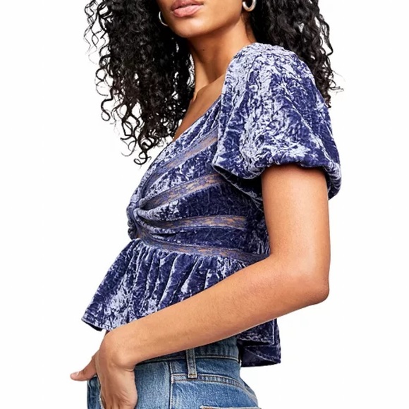 FREE PEOPLE VELVET AND LACE  CROPPED TOP WILD MOON - Picture 3 of 13